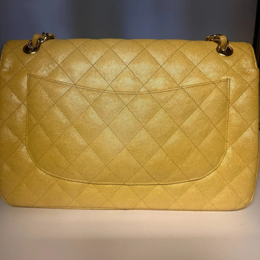 Chanel Yellow Iridescent Quilted Caviar Double Flap Bag - Picture 7 of 15